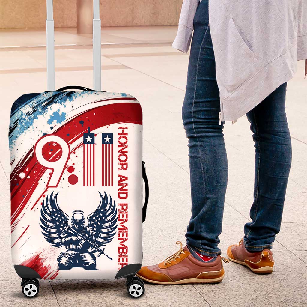 Patriot Day 911 Memorial Luggage Cover American Flag and Angel Soldier Honor and Remember - Wonder Print Shop