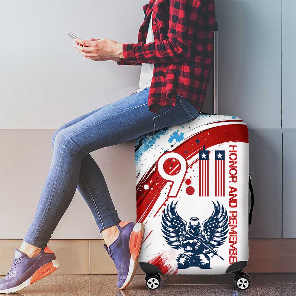 Patriot Day 911 Memorial Luggage Cover American Flag and Angel Soldier Honor and Remember - Wonder Print Shop