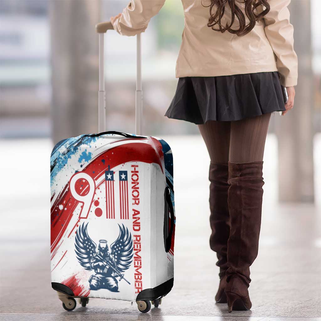 Patriot Day 911 Memorial Luggage Cover American Flag and Angel Soldier Honor and Remember - Wonder Print Shop