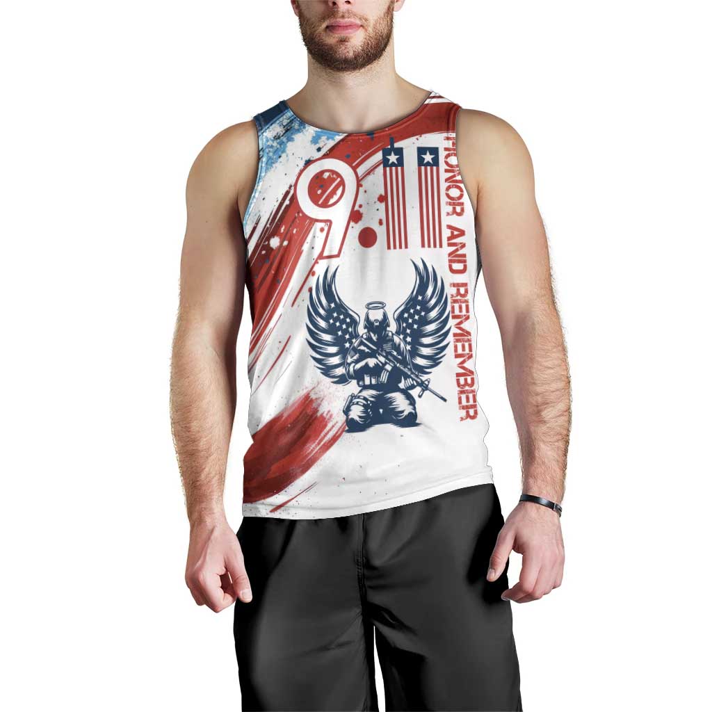 Patriot Day 911 Memorial Men Tank Top American Flag and Angel Soldier Honor and Remember - Wonder Print Shop