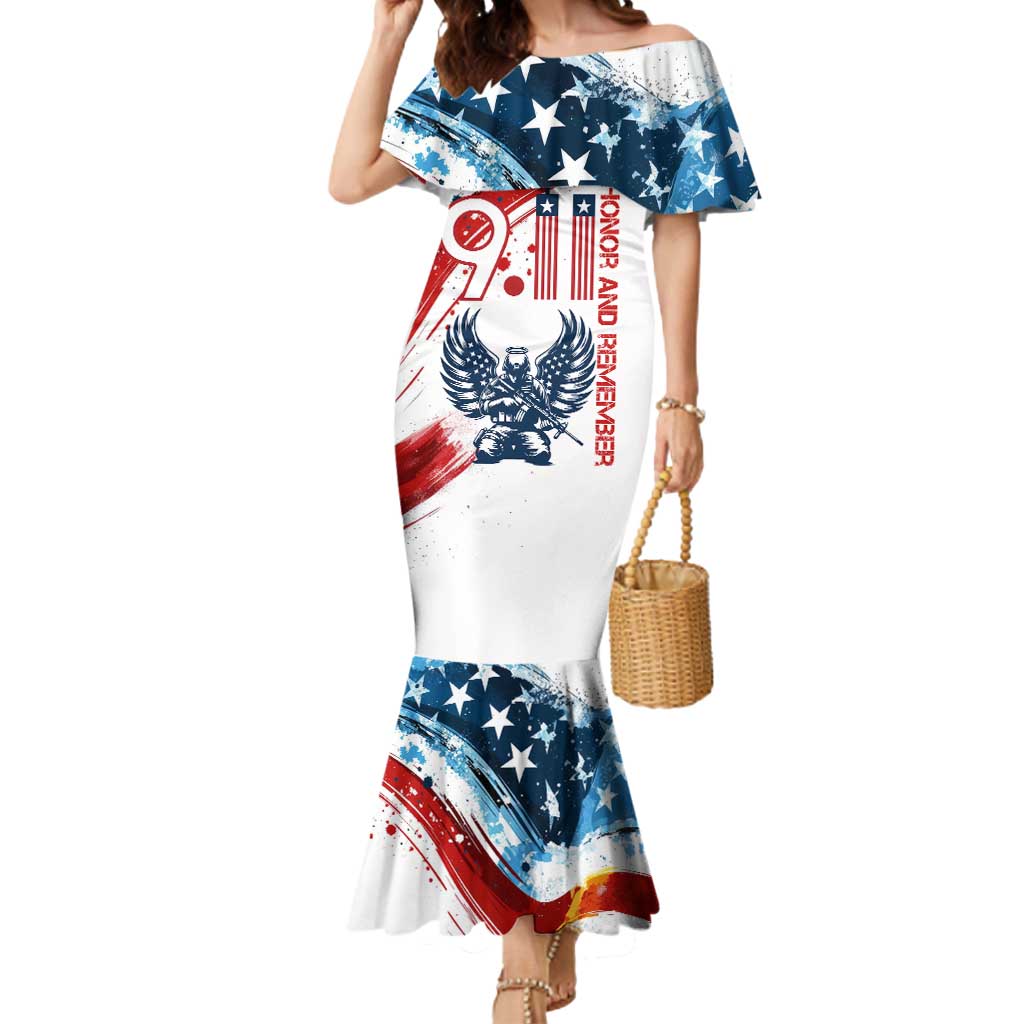 Patriot Day 911 Memorial Mermaid Dress American Flag and Angel Soldier Honor and Remember - Wonder Print Shop