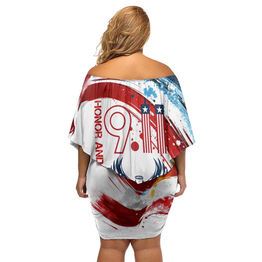 Patriot Day 911 Memorial Off Shoulder Short Dress American Flag and Angel Soldier Honor and Remember - Wonder Print Shop