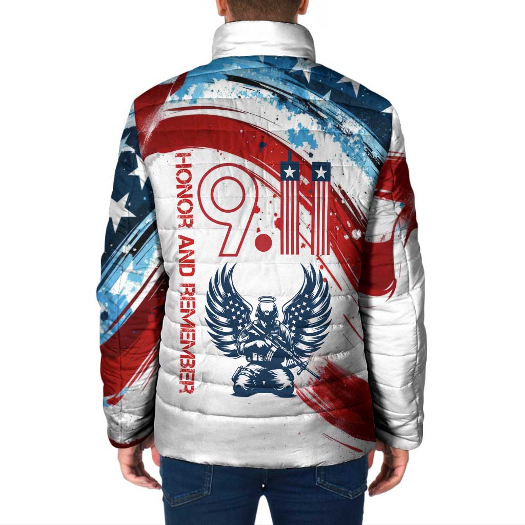 Patriot Day 911 Memorial Padded Jacket American Flag and Angel Soldier Honor and Remember - Wonder Print Shop