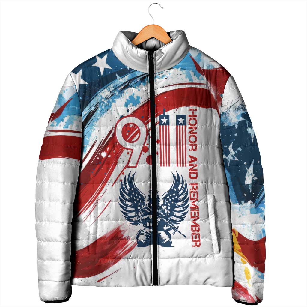 Patriot Day 911 Memorial Padded Jacket American Flag and Angel Soldier Honor and Remember - Wonder Print Shop