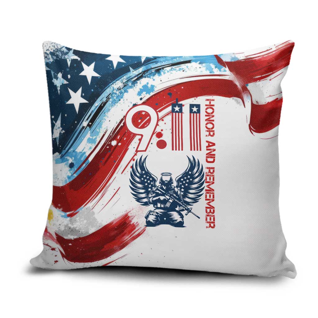 Patriot Day 911 Memorial Pillow Cover American Flag and Angel Soldier Honor and Remember - Wonder Print Shop