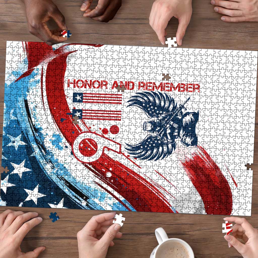 Patriot Day 911 Memorial Puzzle American Flag and Angel Soldier Honor and Remember - Wonder Print Shop