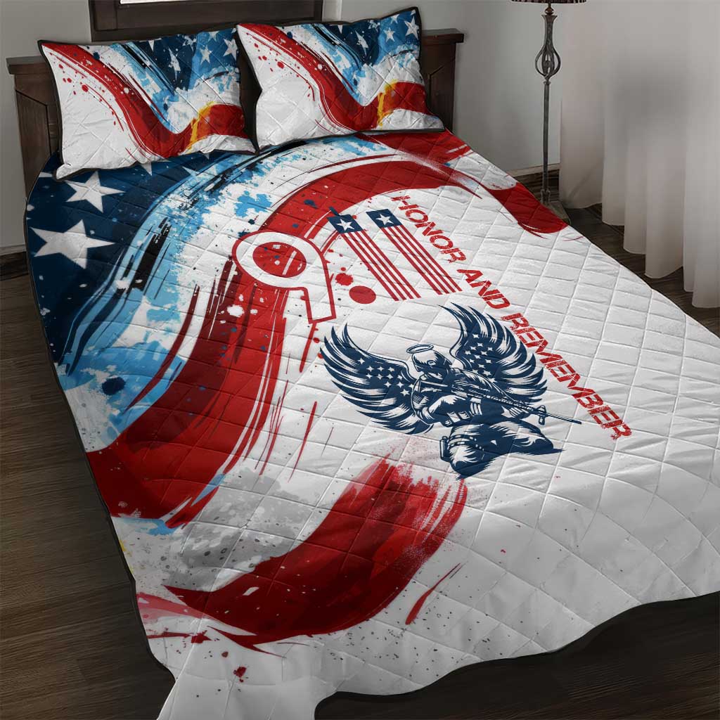 Patriot Day 911 Memorial Quilt Bed Set American Flag and Angel Soldier Honor and Remember - Wonder Print Shop