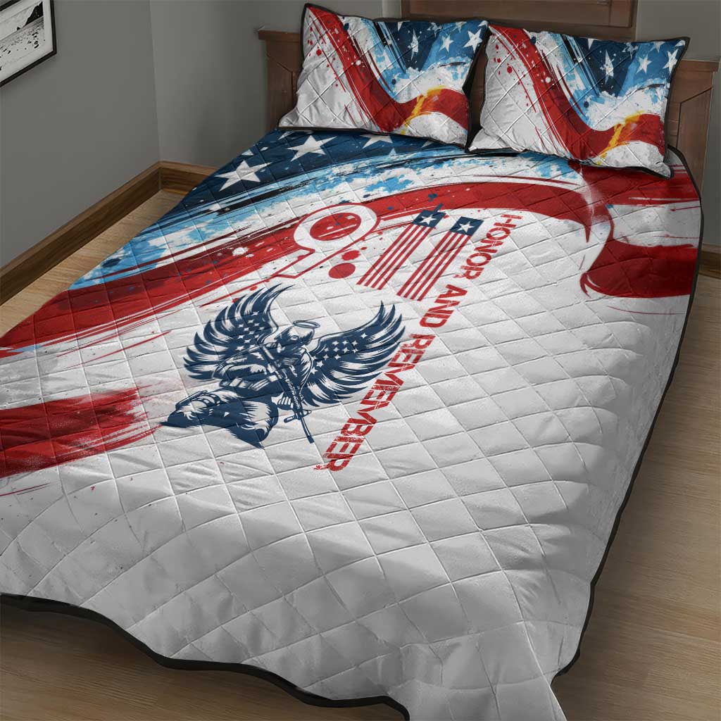 Patriot Day 911 Memorial Quilt Bed Set American Flag and Angel Soldier Honor and Remember - Wonder Print Shop