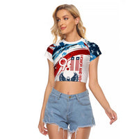 Patriot Day 911 Memorial Raglan Cropped T Shirt American Flag and Angel Soldier Honor and Remember - Wonder Print Shop