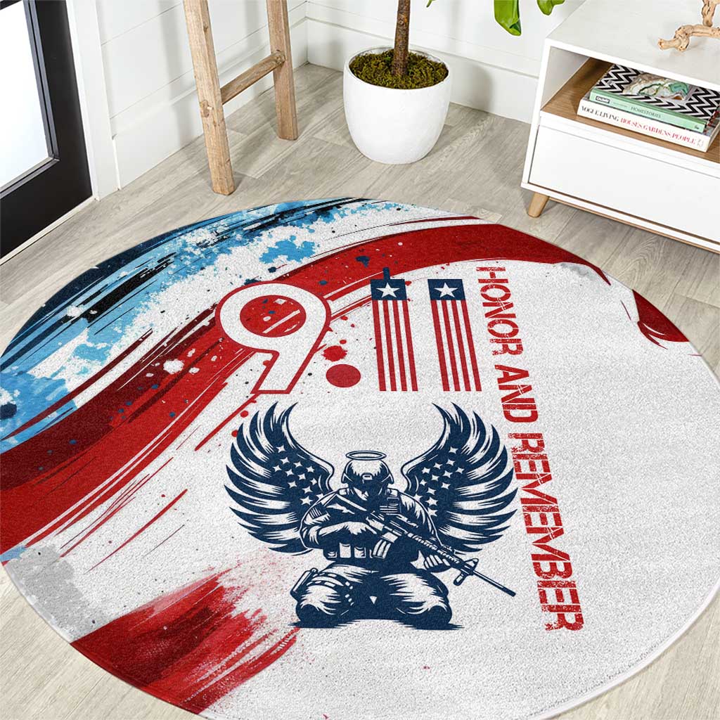 Patriot Day 911 Memorial Round Carpet American Flag and Angel Soldier Honor and Remember - Wonder Print Shop