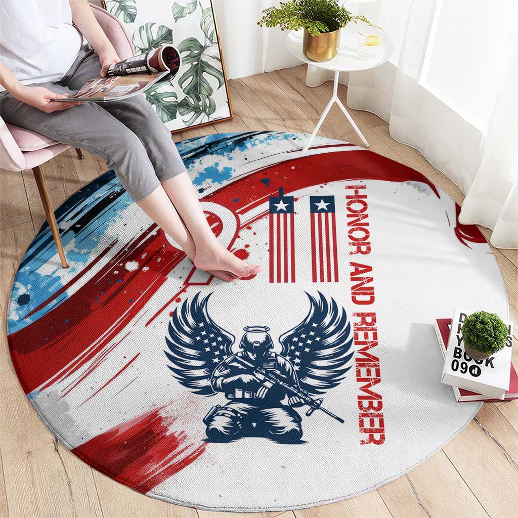 Patriot Day 911 Memorial Round Carpet American Flag and Angel Soldier Honor and Remember - Wonder Print Shop