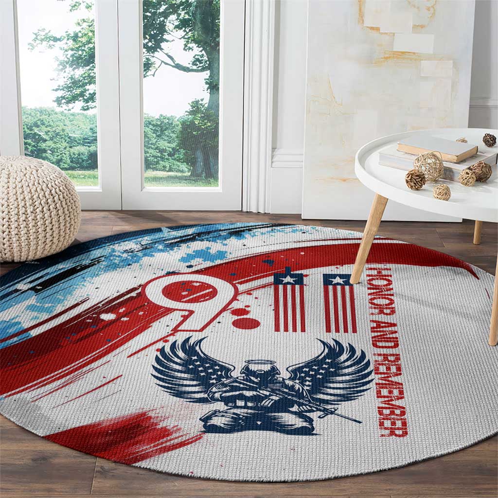 Patriot Day 911 Memorial Round Carpet American Flag and Angel Soldier Honor and Remember - Wonder Print Shop