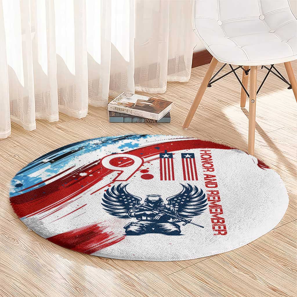 Patriot Day 911 Memorial Round Carpet American Flag and Angel Soldier Honor and Remember - Wonder Print Shop