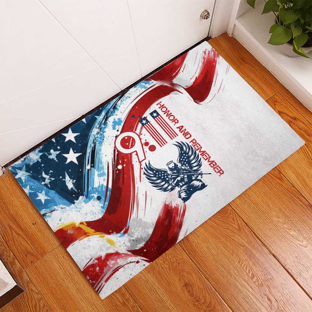 Patriot Day 911 Memorial Rubber Doormat American Flag and Angel Soldier Honor and Remember - Wonder Print Shop