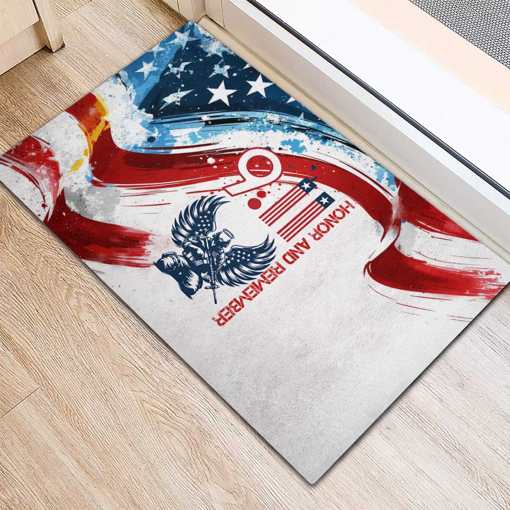 Patriot Day 911 Memorial Rubber Doormat American Flag and Angel Soldier Honor and Remember - Wonder Print Shop
