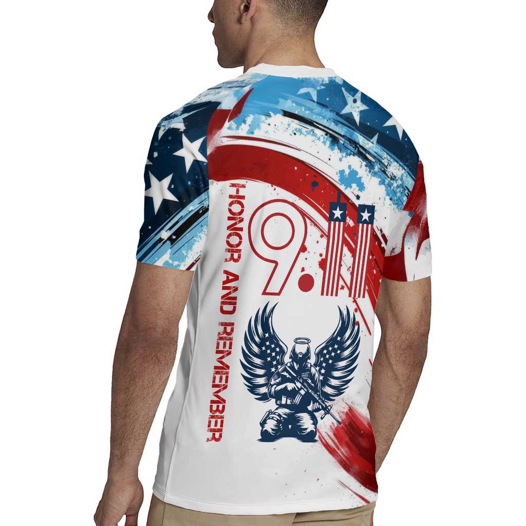 Patriot Day 911 Memorial Rugby Jersey American Flag and Angel Soldier Honor and Remember - Wonder Print Shop