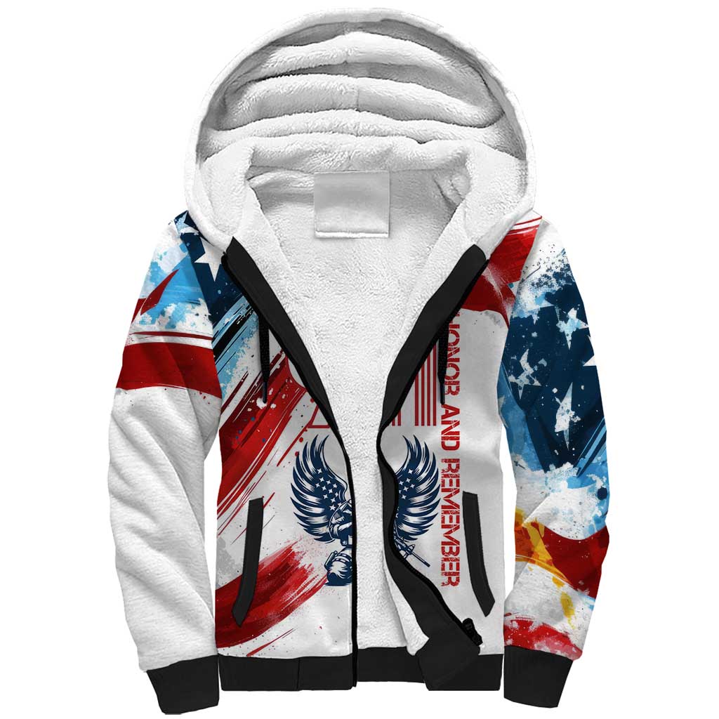 Patriot Day 911 Memorial Sherpa Hoodie American Flag and Angel Soldier Honor and Remember - Wonder Print Shop