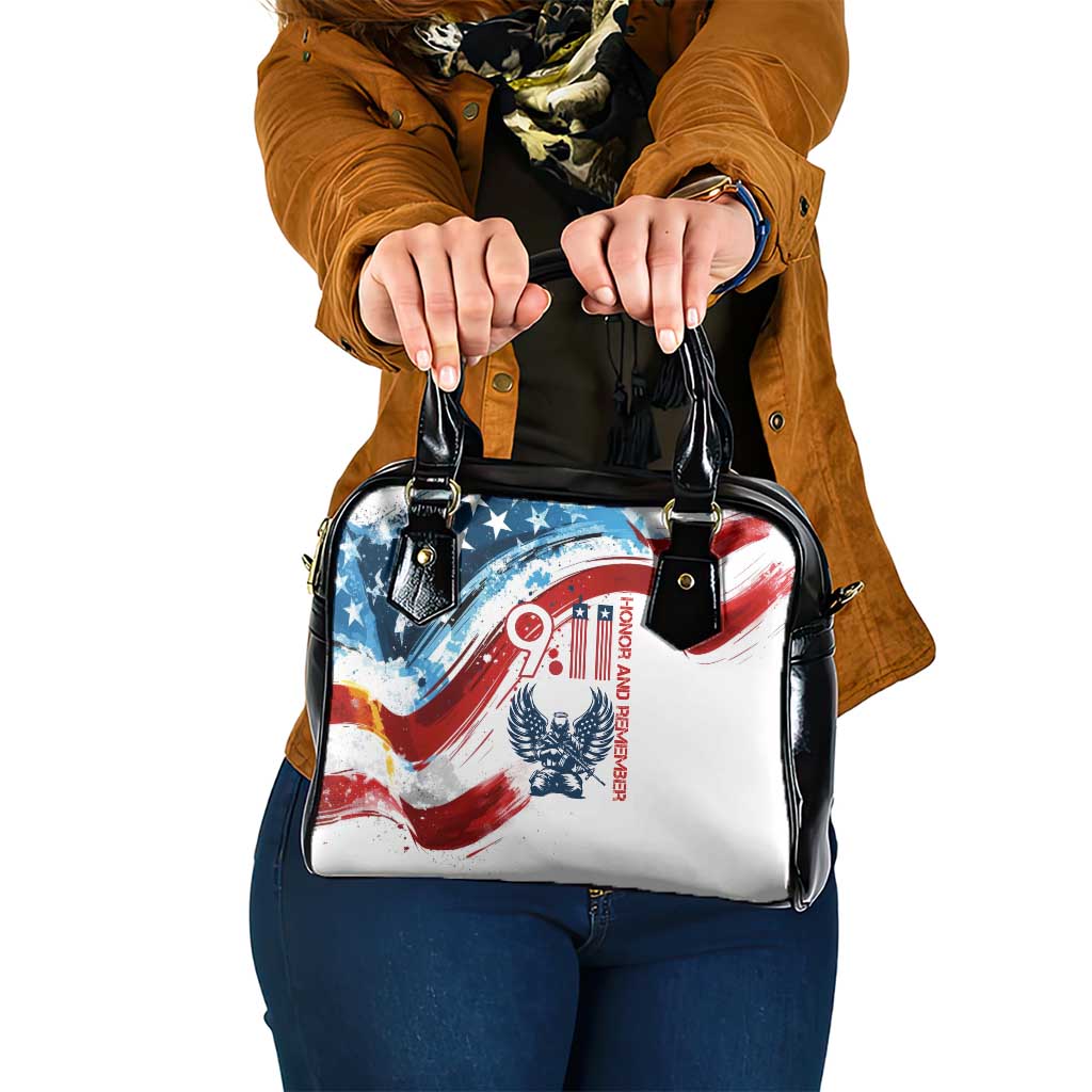 Patriot Day 911 Memorial Shoulder Handbag American Flag and Angel Soldier Honor and Remember - Wonder Print Shop