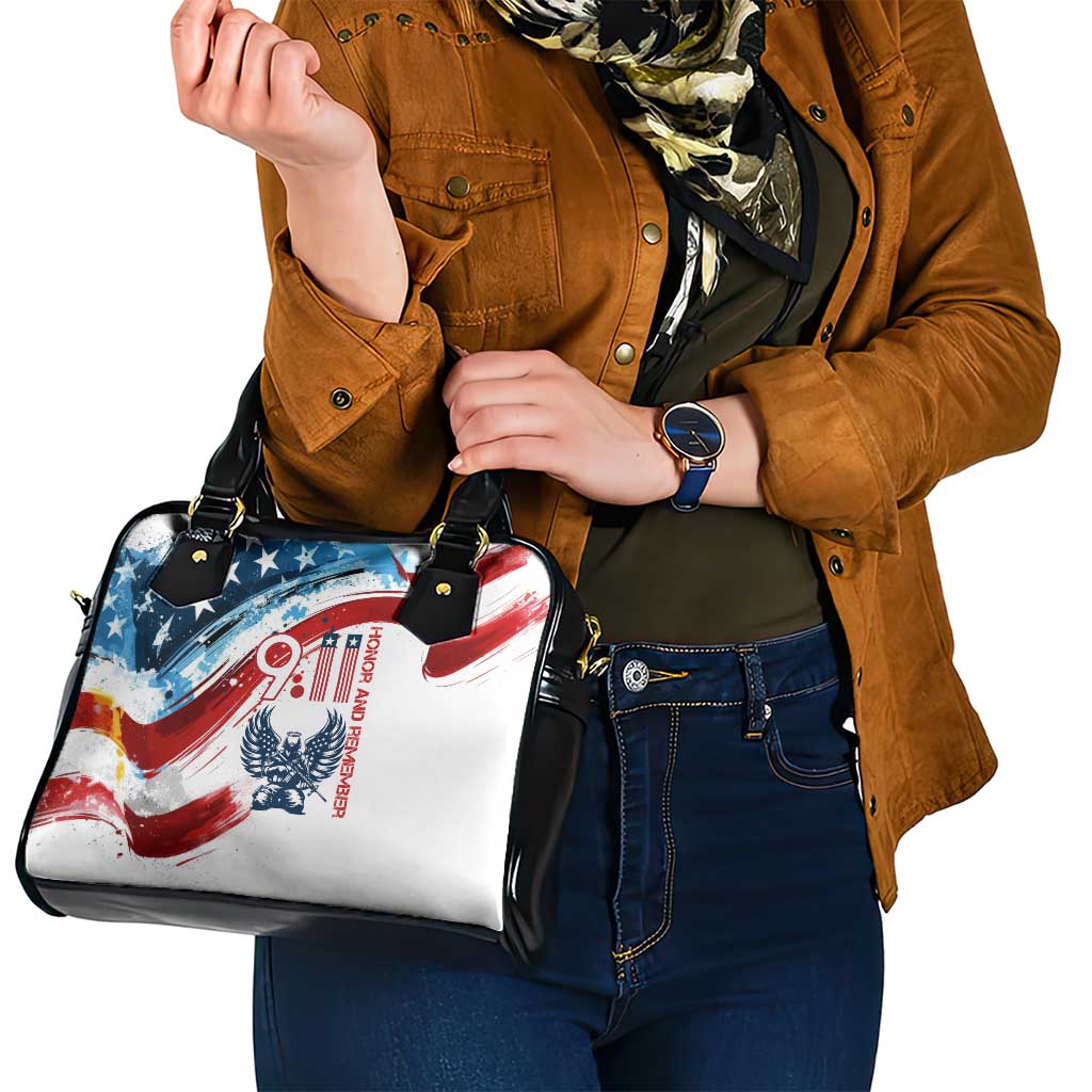 Patriot Day 911 Memorial Shoulder Handbag American Flag and Angel Soldier Honor and Remember - Wonder Print Shop