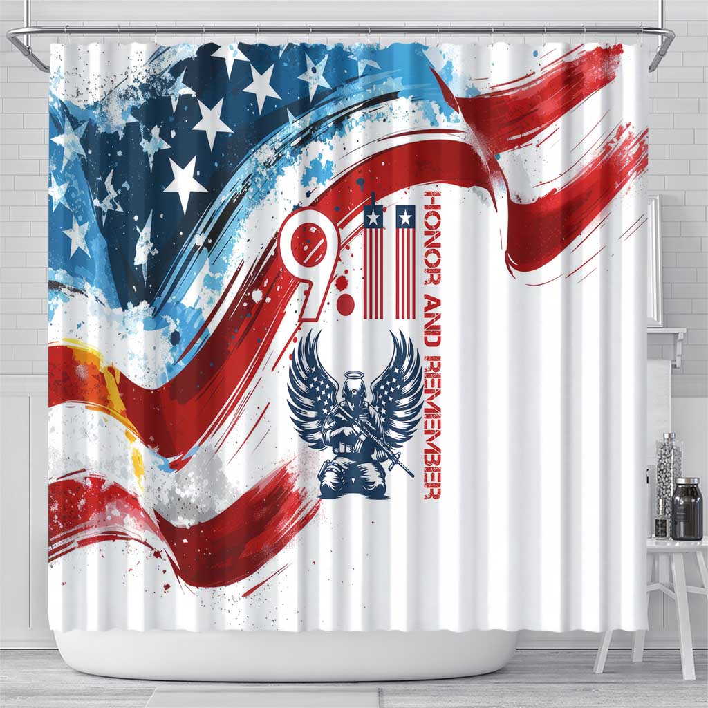 Patriot Day 911 Memorial Shower Curtain American Flag and Angel Soldier Honor and Remember - Wonder Print Shop