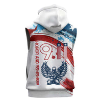 Patriot Day 911 Memorial Sleeveless Hoodie American Flag and Angel Soldier Honor and Remember - Wonder Print Shop