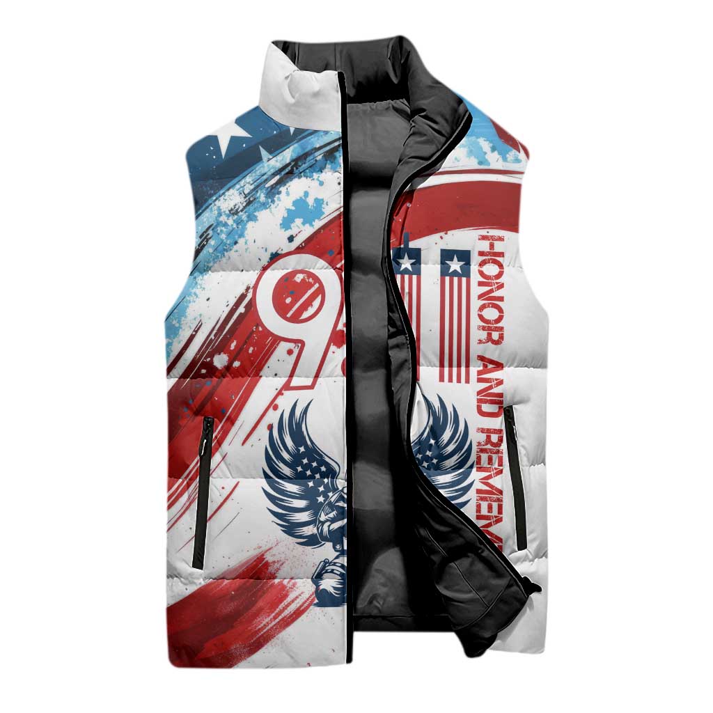 Patriot Day 911 Memorial Sleeveless Puffer Jacket American Flag and Angel Soldier Honor and Remember - Wonder Print Shop