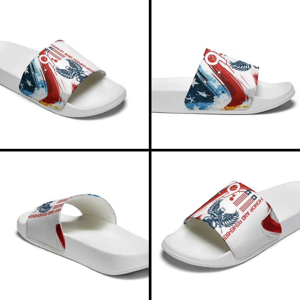 Patriot Day 911 Memorial Slide Sandals American Flag and Angel Soldier Honor and Remember - Wonder Print Shop