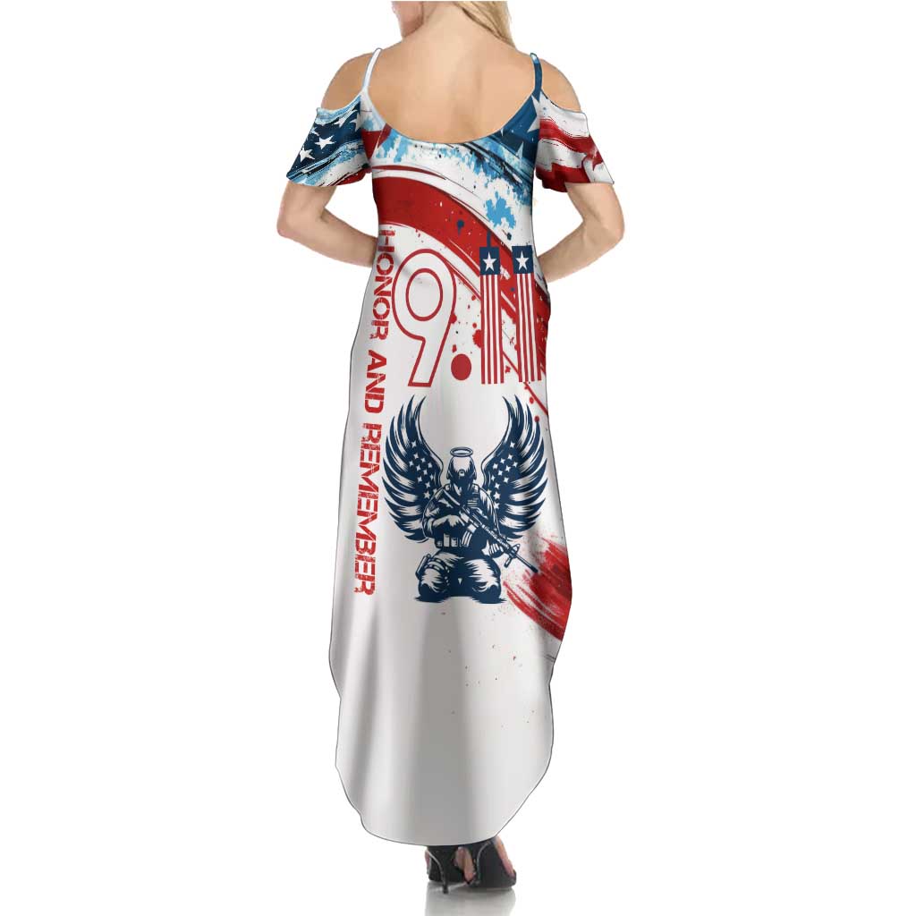Patriot Day 911 Memorial Summer Maxi Dress American Flag and Angel Soldier Honor and Remember - Wonder Print Shop