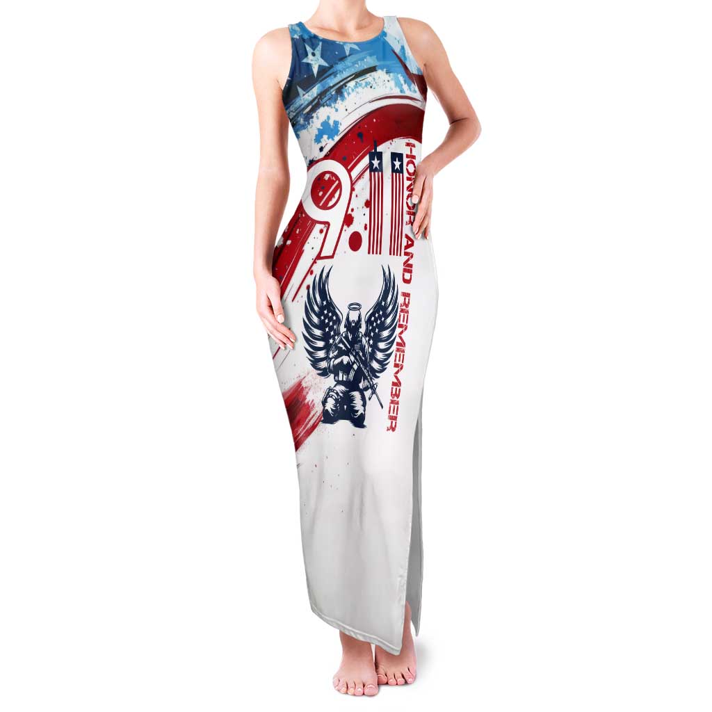 Patriot Day 911 Memorial Tank Maxi Dress American Flag and Angel Soldier Honor and Remember - Wonder Print Shop