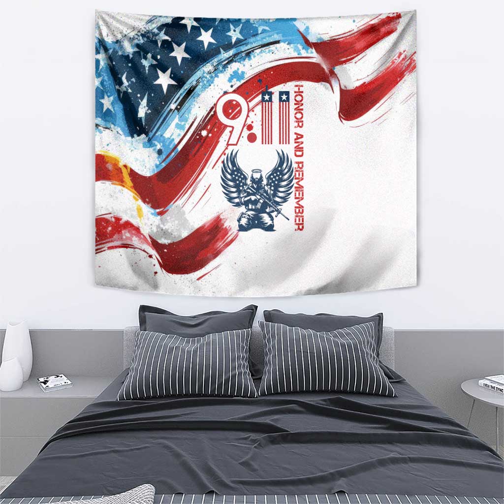 Patriot Day 911 Memorial Tapestry American Flag and Angel Soldier Honor and Remember - Wonder Print Shop