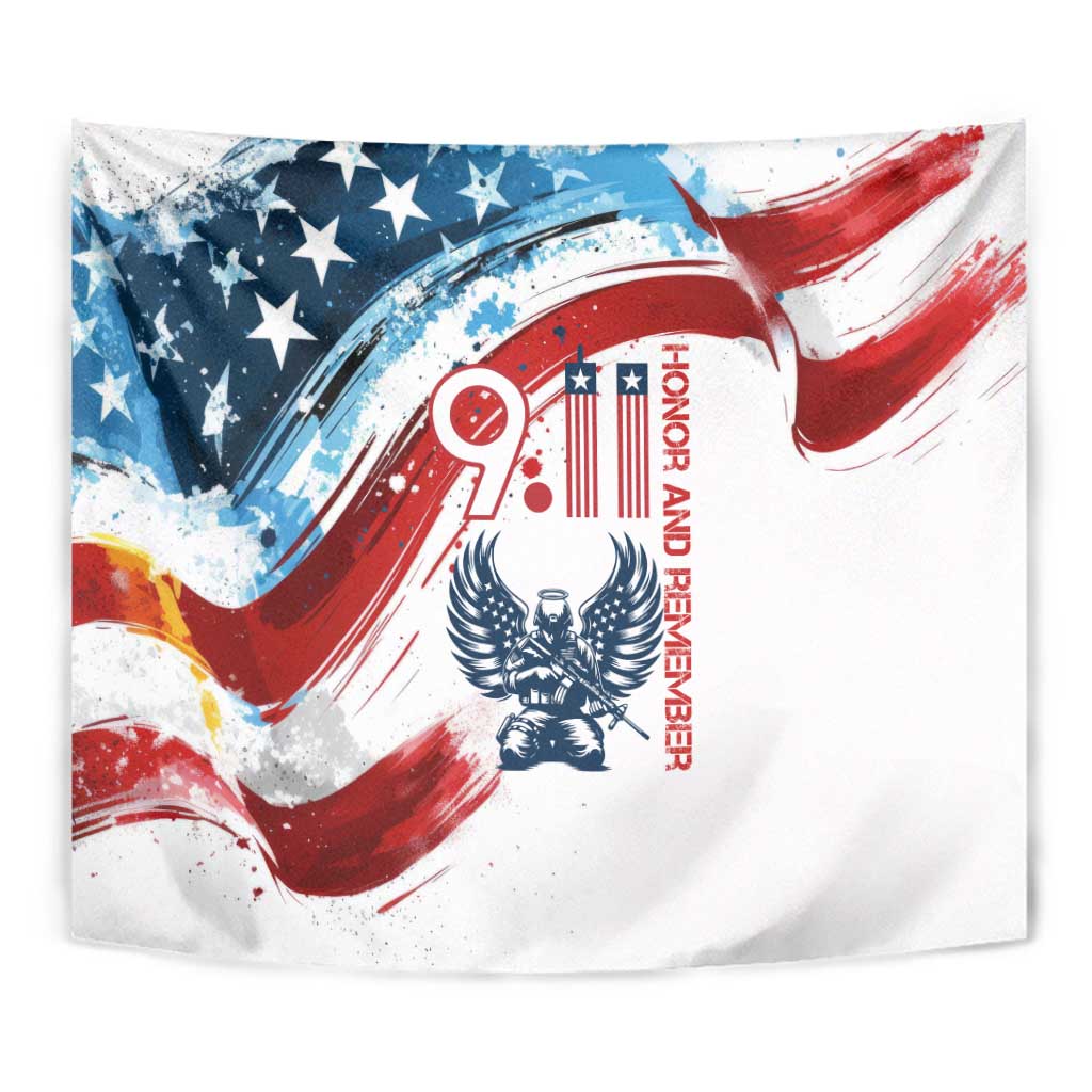 Patriot Day 911 Memorial Tapestry American Flag and Angel Soldier Honor and Remember - Wonder Print Shop