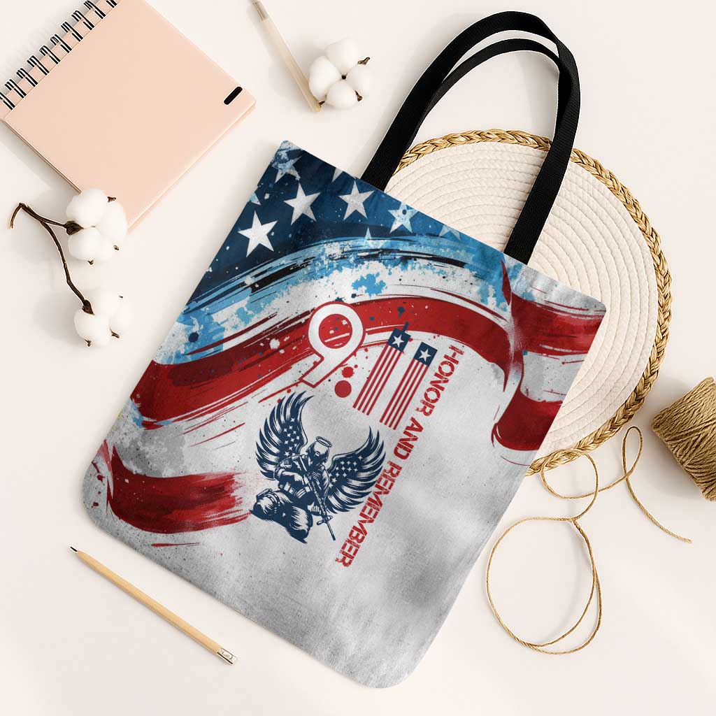 Patriot Day 911 Memorial Tote Bag American Flag and Angel Soldier Honor and Remember - Wonder Print Shop