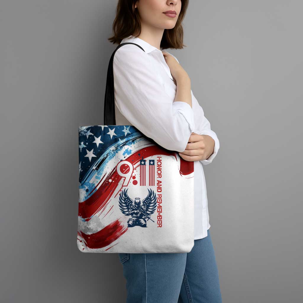 Patriot Day 911 Memorial Tote Bag American Flag and Angel Soldier Honor and Remember - Wonder Print Shop