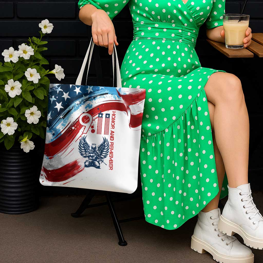 Patriot Day 911 Memorial Tote Bag American Flag and Angel Soldier Honor and Remember - Wonder Print Shop
