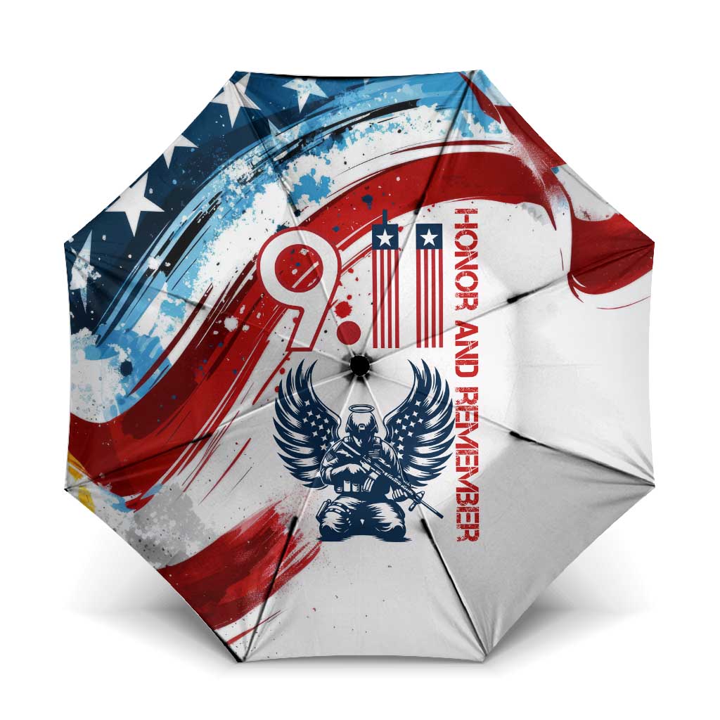 Patriot Day 911 Memorial Umbrella American Flag and Angel Soldier Honor and Remember - Wonder Print Shop