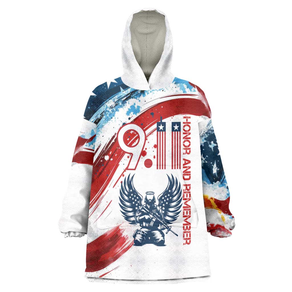 Patriot Day 911 Memorial Wearable Blanket Hoodie American Flag and Angel Soldier Honor and Remember - Wonder Print Shop
