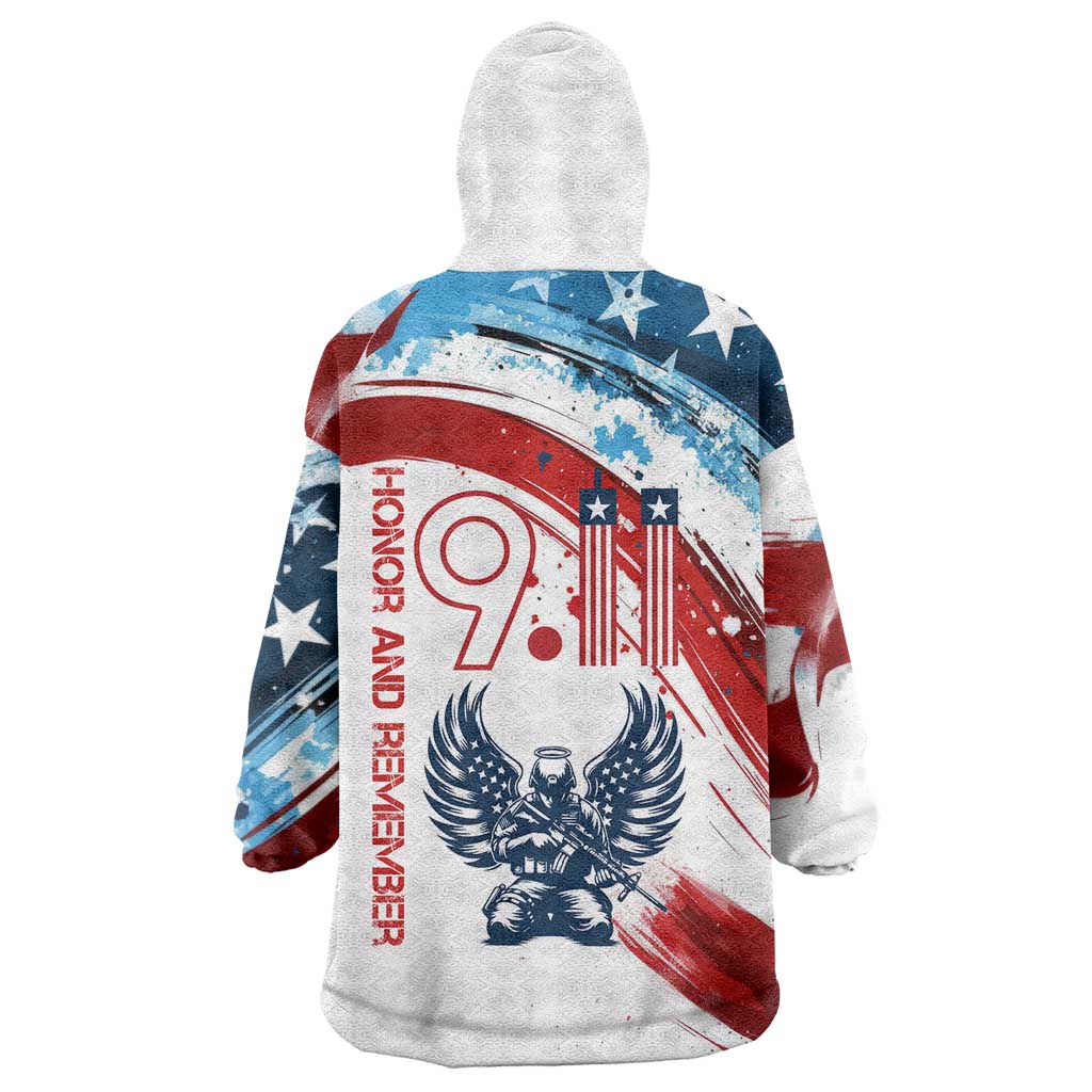 Patriot Day 911 Memorial Wearable Blanket Hoodie American Flag and Angel Soldier Honor and Remember - Wonder Print Shop