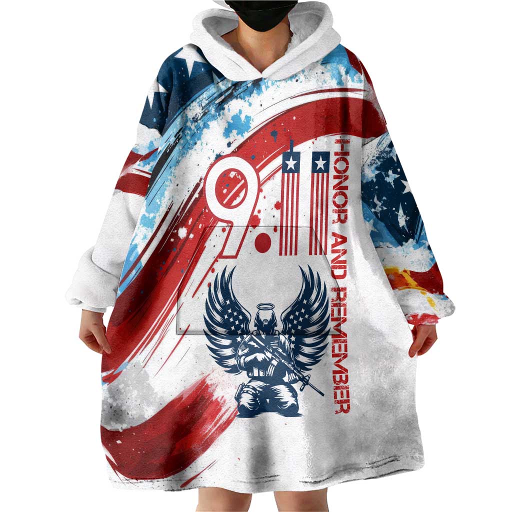 Patriot Day 911 Memorial Wearable Blanket Hoodie American Flag and Angel Soldier Honor and Remember - Wonder Print Shop
