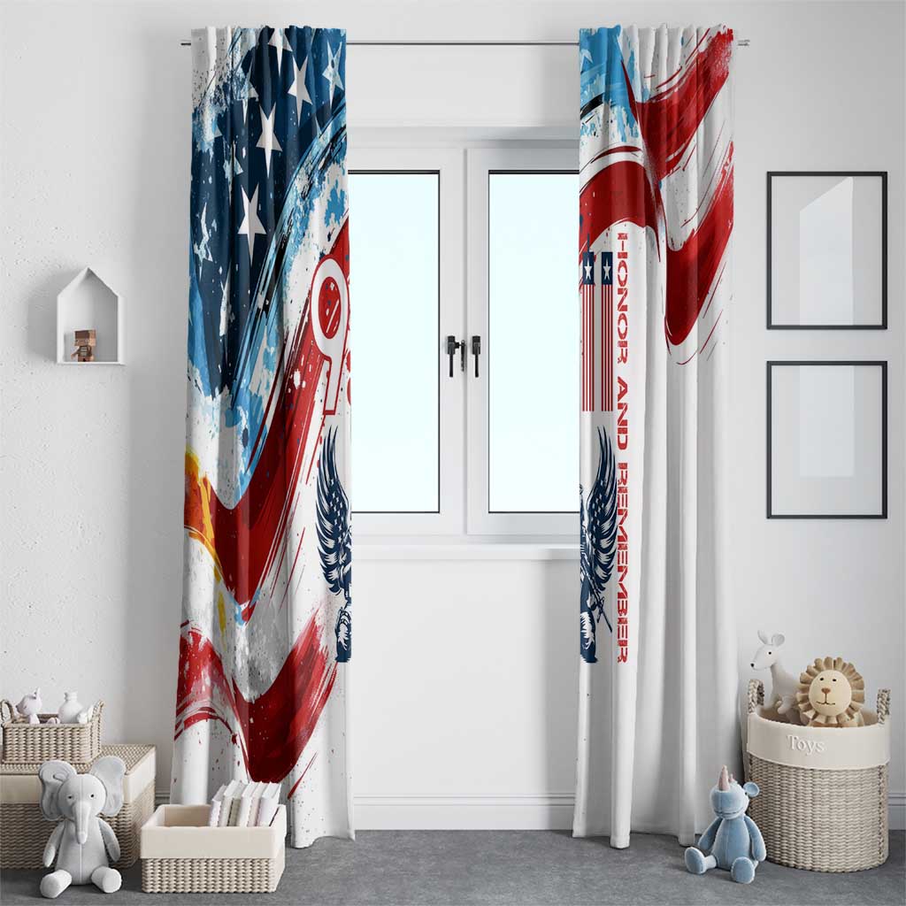Patriot Day 911 Memorial Window Curtain American Flag and Angel Soldier Honor and Remember - Wonder Print Shop
