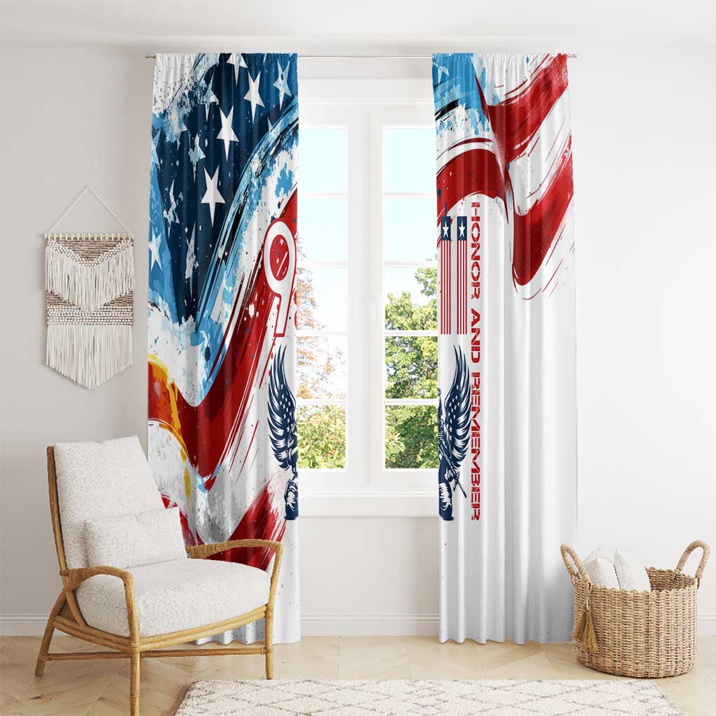 Patriot Day 911 Memorial Window Curtain American Flag and Angel Soldier Honor and Remember - Wonder Print Shop