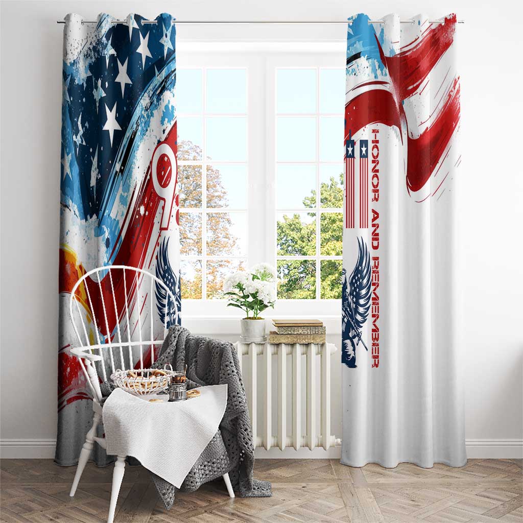Patriot Day 911 Memorial Window Curtain American Flag and Angel Soldier Honor and Remember - Wonder Print Shop