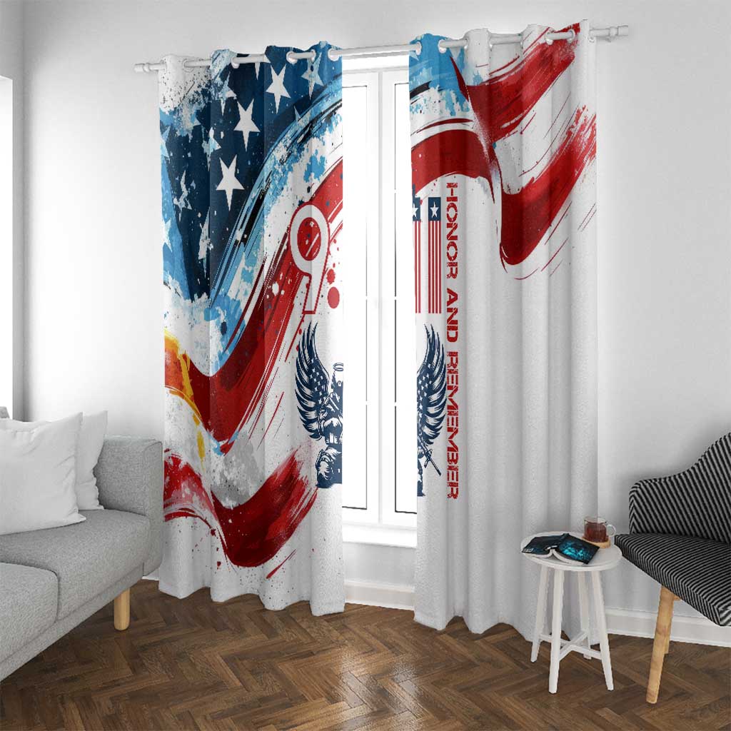 Patriot Day 911 Memorial Window Curtain American Flag and Angel Soldier Honor and Remember - Wonder Print Shop