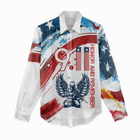 Patriot Day 911 Memorial Women Casual Shirt American Flag and Angel Soldier Honor and Remember - Wonder Print Shop