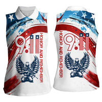 Patriot Day 911 Memorial Women Sleeveless Polo Shirt American Flag and Angel Soldier Honor and Remember - Wonder Print Shop