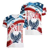 Patriot Day 911 Memorial Women V-Neck T-Shirt American Flag and Angel Soldier Honor and Remember - Wonder Print Shop