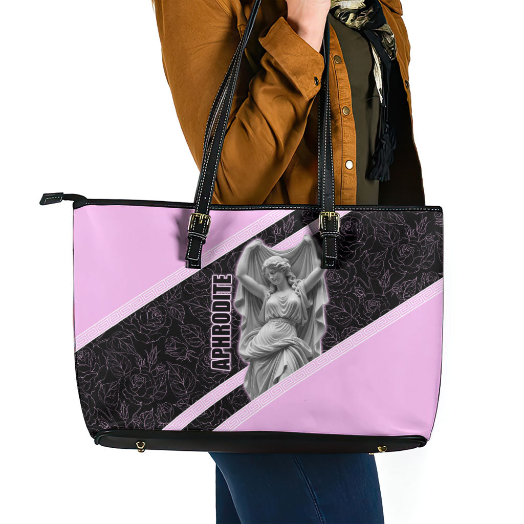 Aphrodite Greek Goddess Leather Tote Bag Classical Mythology Floral Statue Art
