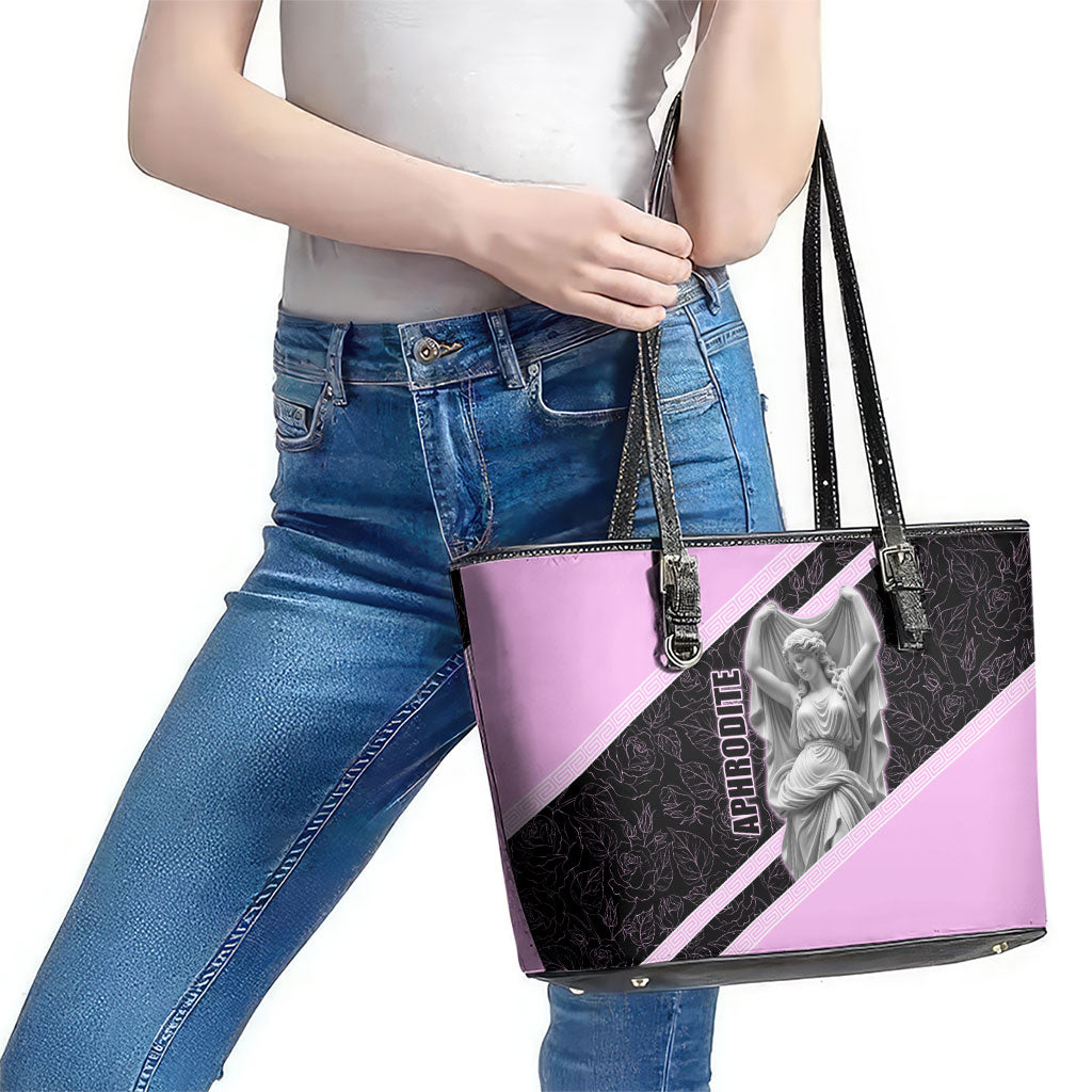 Aphrodite Greek Goddess Leather Tote Bag Classical Mythology Floral Statue Art