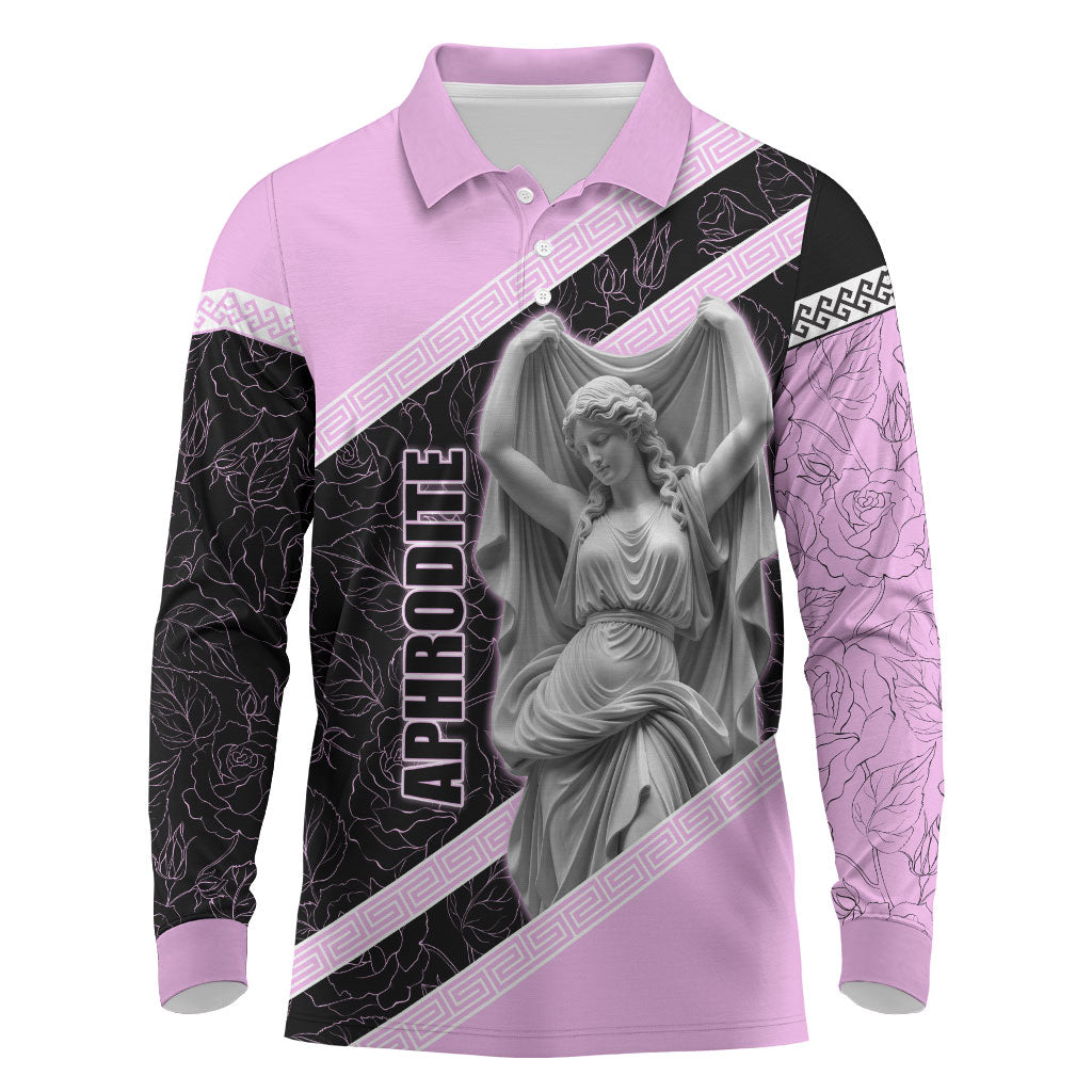 Aphrodite Greek Goddess Long Sleeve Polo Shirt Classical Mythology Floral Statue Art