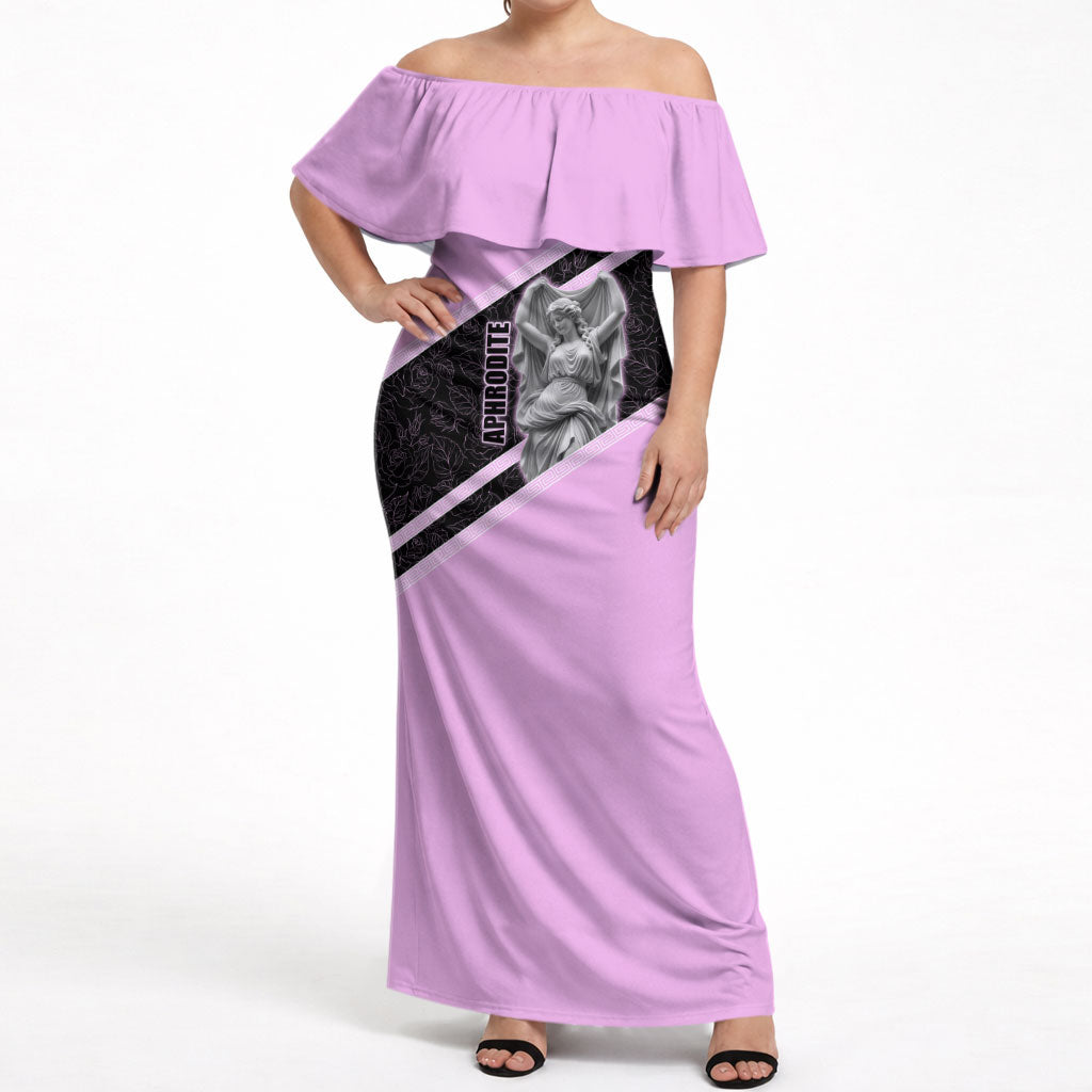 Aphrodite Greek Goddess Off Shoulder Maxi Dress Classical Mythology Floral Statue Art