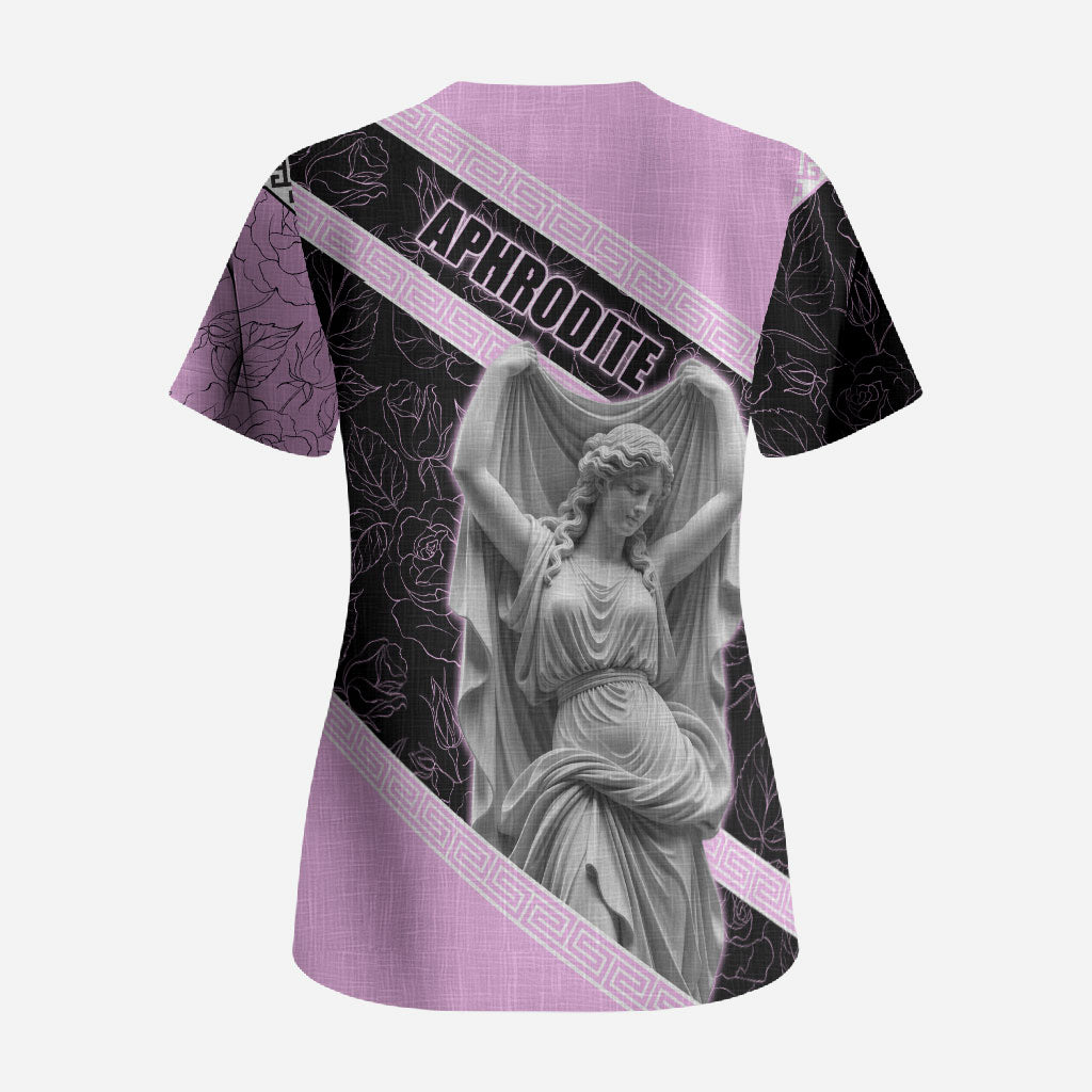Aphrodite Greek Goddess Scrub Top Classical Mythology Floral Statue Art